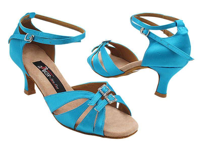 CD2176 120 Light Blue Satin with 2.5 INCH FLARE HEEL (8012) in the photo