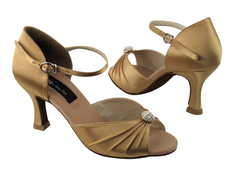 CD2178 Tan Satin with 3&quot; Flare heel in the photo