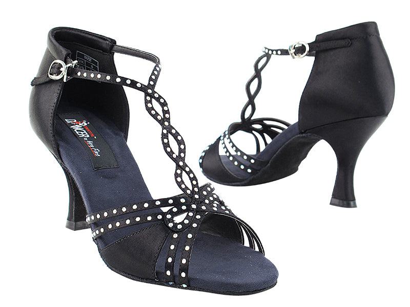 CD2801 Black Satin with 3" Flare heel in the photo