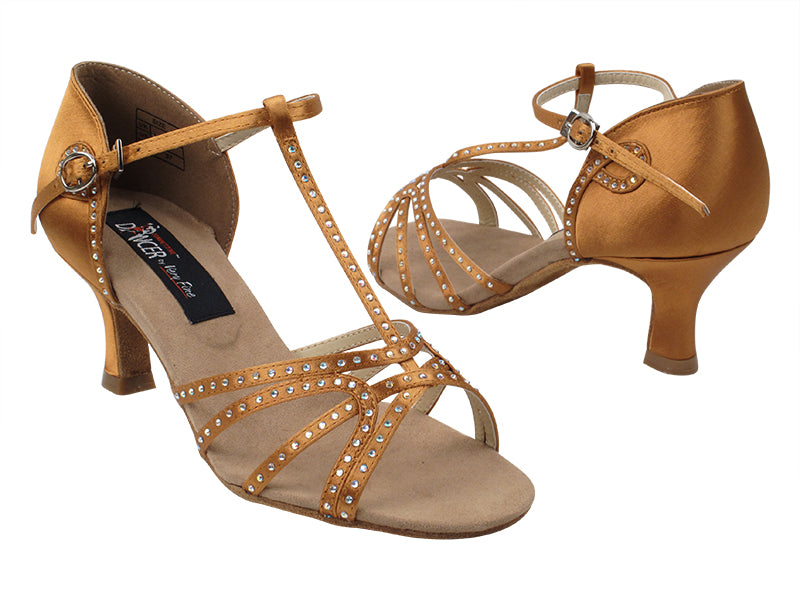 CD2802 301 Copper Tan Satin with 2.5&quot; Flare Heel in the photo