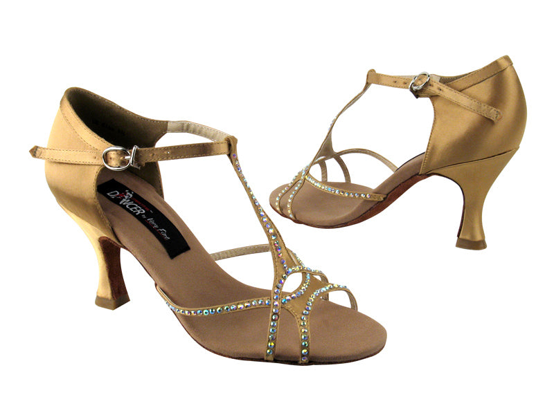 CD2804 Tan Satin with 3&quot; Flare heel in the photo