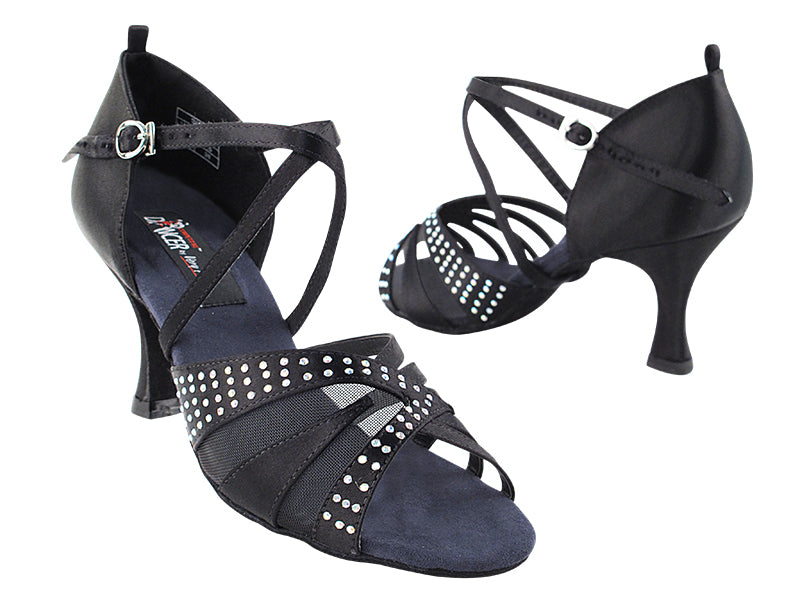 CD2805 Black Satin with 3&quot; Flare heel in the photo