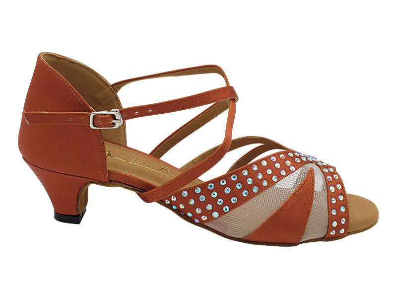CD2805LEDSS 210 Dark Tan Satin &amp; Flesh Mesh with 1.3&quot; Cuban Heel (387) in the photo