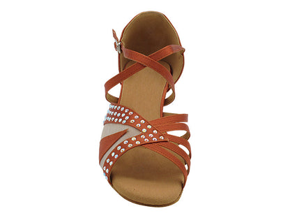 CD2805LEDSS 210 Dark Tan Satin &amp; Flesh Mesh with 1.3&quot; Cuban Heel (387) in the photo