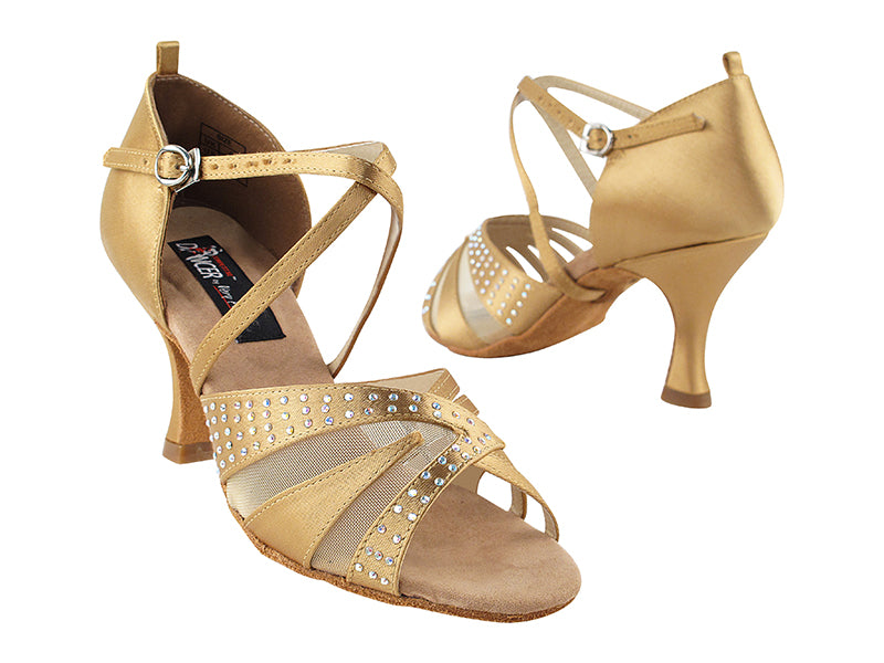 CD2805 Tan Satin with 3&quot; Flare heel in the photo