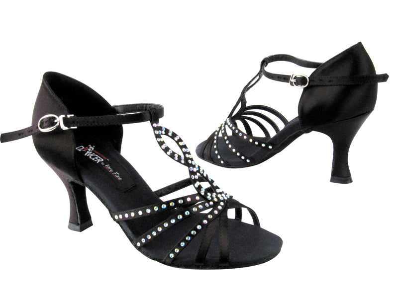 CD2806 Black Satin with 3&quot; Flare heel in the photo