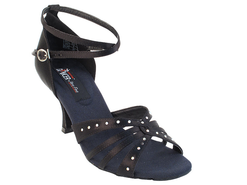 CD2808 Black Satin with 3&quot; Flare heel in the photo