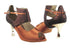 CD3001 Dark Tan Satin & Copper with 3" Gold Plated Flare Heel in the photo