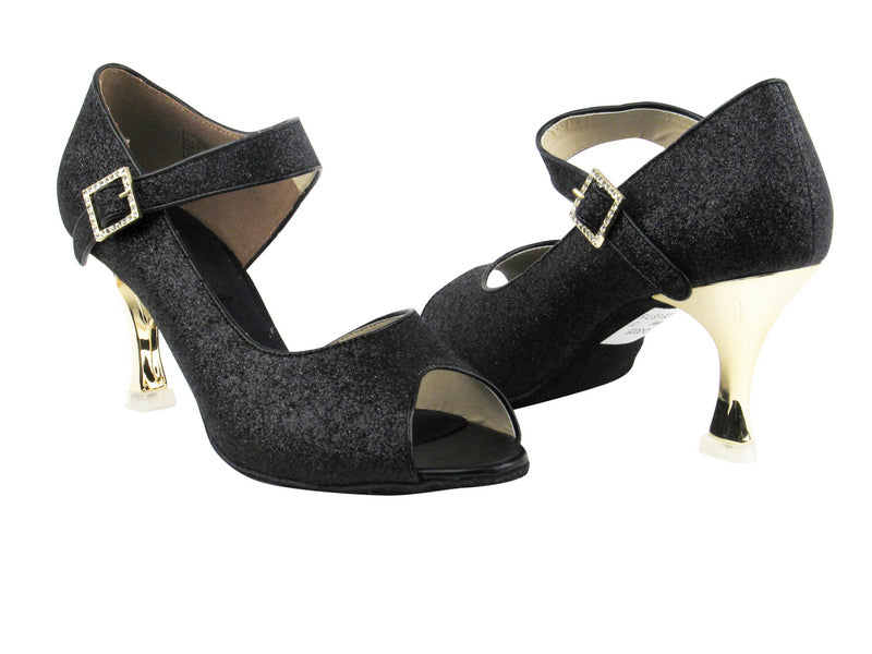 CD3005 Black Stardust with 3&quot; Gold Plated Flare Heel in the photo