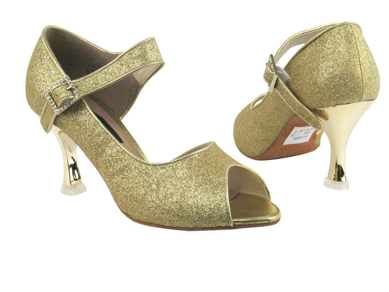 CD3005 Gold Stardust with 3&quot; Gold Plated Flare Heel in the photo