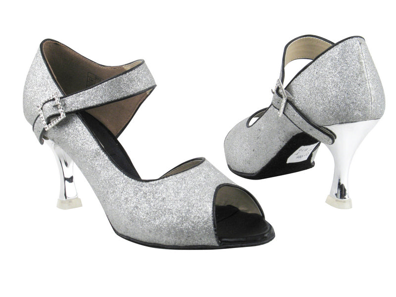 CD3005 Silver Stardust with 3&quot; Silver Plated Flare Heel in the photo