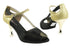 CD3006 Black Satin & Gold with 3" Gold Plated Flare Heel in the photo