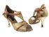 CD3007 Gold & Dark Tan Satin Trim with 3" Gold Plated Flare Heel in the photo