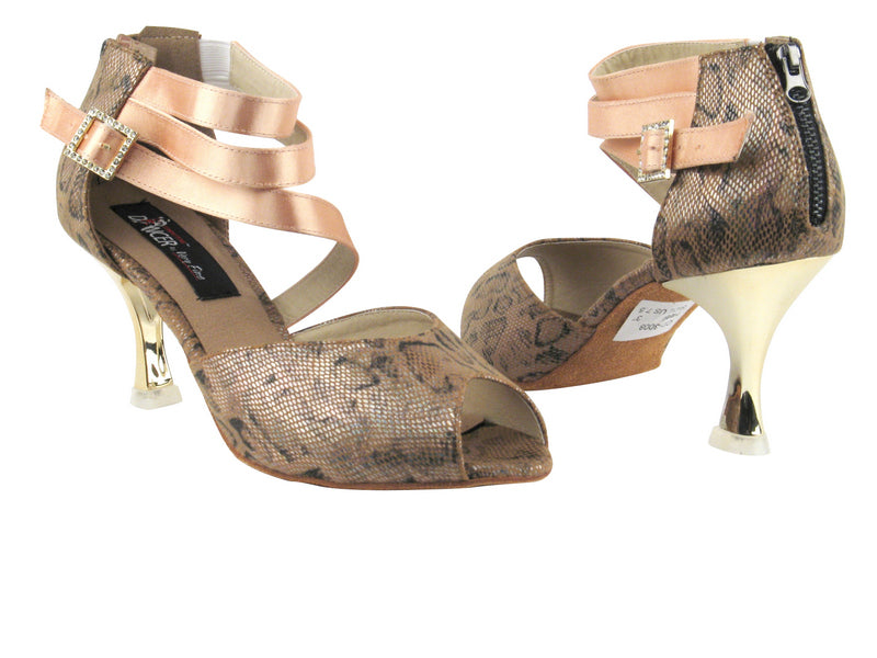 CD3008 Brown Snake with 3&quot; Gold Plated Flare Heel in the photo