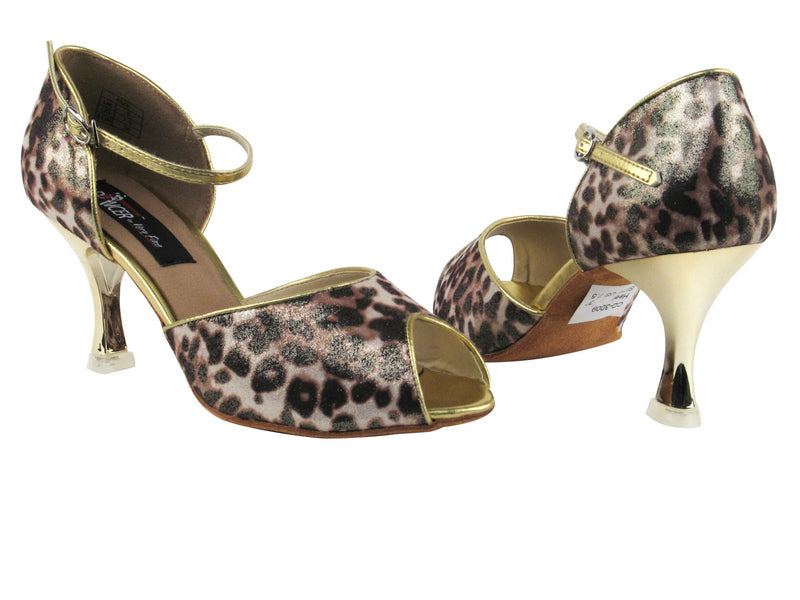 CD3009 Brown Leopard with 3&quot; Gold Plated Flare Heel in the photo