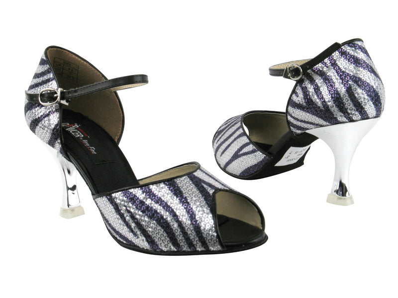 CD3009 Silver Zebra with 3&quot; Silver Plated Flare Heel in the photo