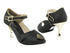 CD3010 Black & Black Stardust with 3" Gold Plated Flare Heel in the photo