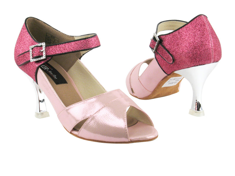 CD3010 Pink &amp; Pink Stardust with 3&quot; Silver Plated Flare Heel in the photo