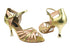 CD3012 Beige Satin & Gold with 3" Gold Plated Flare Heel in the photo