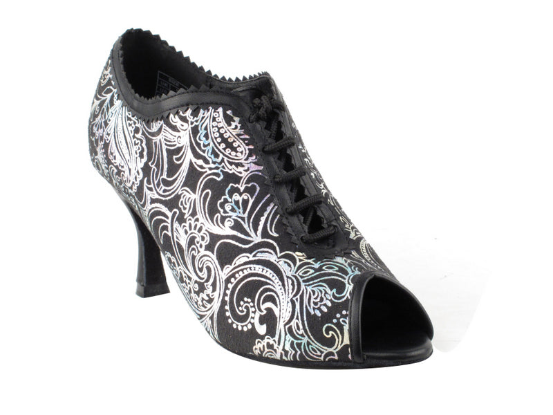 CD3023 Silver Flower_Black with 3&quot; Flare heel in the photo