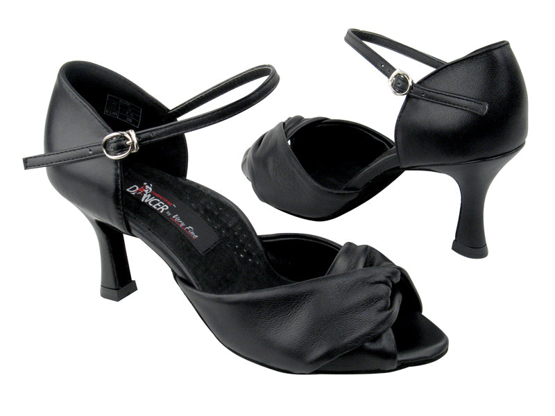 CD6043 Black Leather with 3&quot; Flare heel in the photo