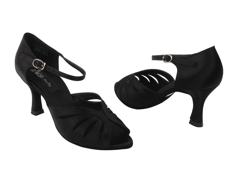 CD6100 Black Satin with 3&quot; Flare heel in the photo