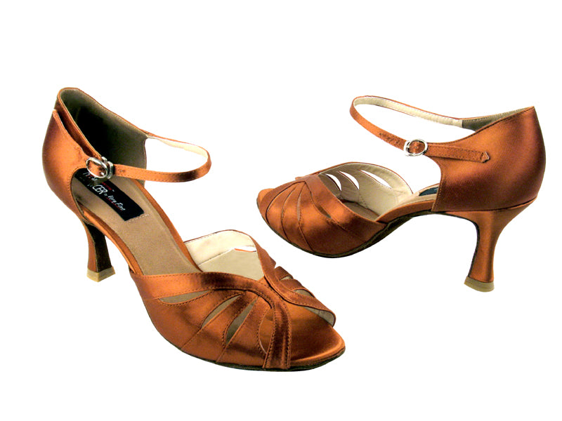 CD6100 Dark Tan Satin with 3&quot; Flare heel in the photo