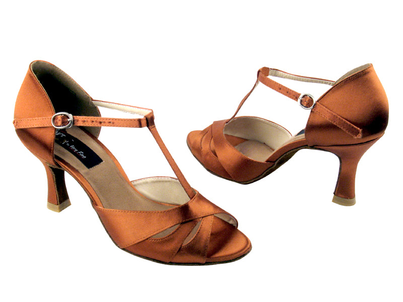 CD6200 Dark Tan Satin with 3&quot; Flare heel in the photo