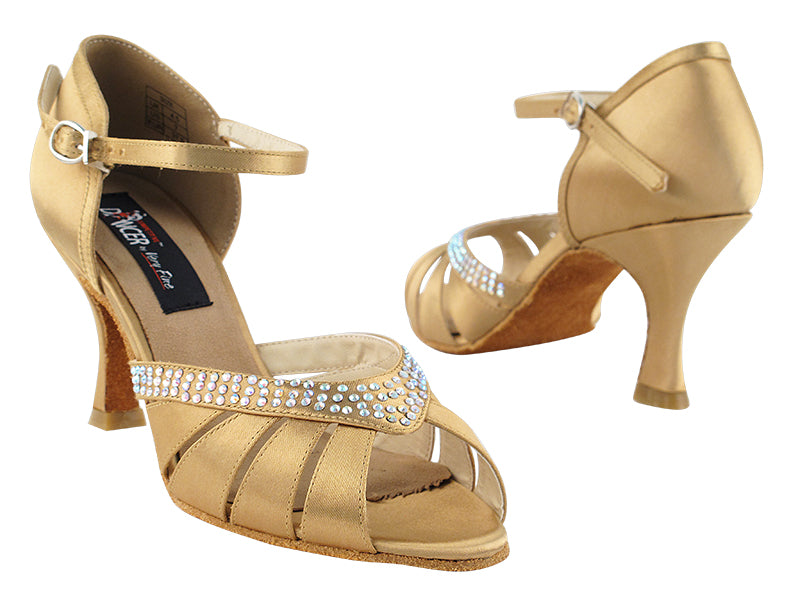 CD6801 Tan Satin with 3&quot; Flare heel in the photo