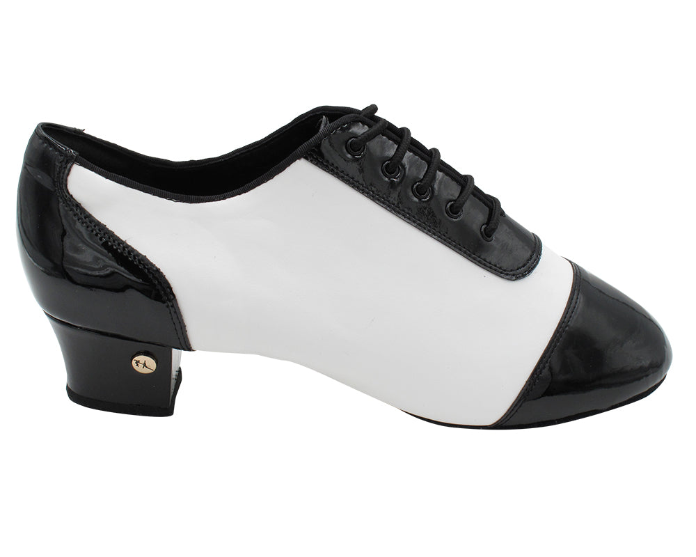 CD9322 Black Patent &amp; White Leather with 1.5" Latin heel in the photo