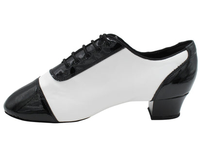 CD9322 Black Patent &amp; White Leather with 1.5" Latin heel in the photo