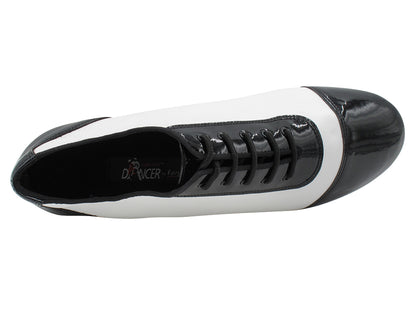 CD9322 Black Patent &amp; White Leather with 1.5" Latin heel in the photo