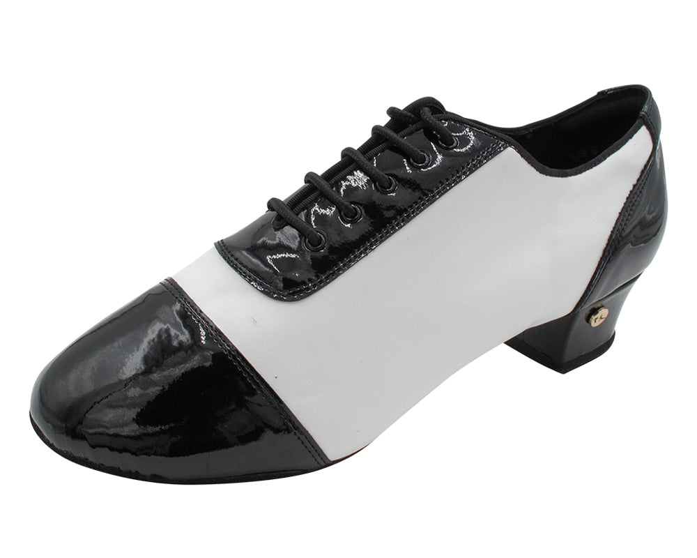 CD9322 Black Patent &amp; White Leather with 1.5" Latin heel in the photo
