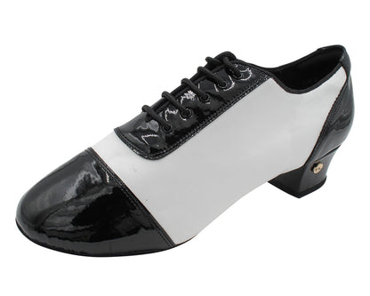 CD9322 Black Patent &amp; White Leather with 1.5" Latin heel in the photo