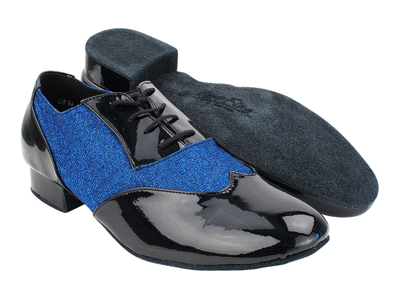 CM100101 288 Black Patent_F_B_190 Glitter Dark Blue Satin_M with 1&quot; Standard Heel (068) in the photo