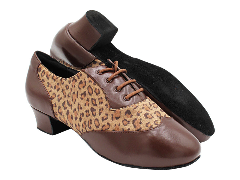 CM100101 305 Dark Tan Leather_F_B_267 Leopard Velvet_M with Men 1.5&quot; Latin Heel in the photo