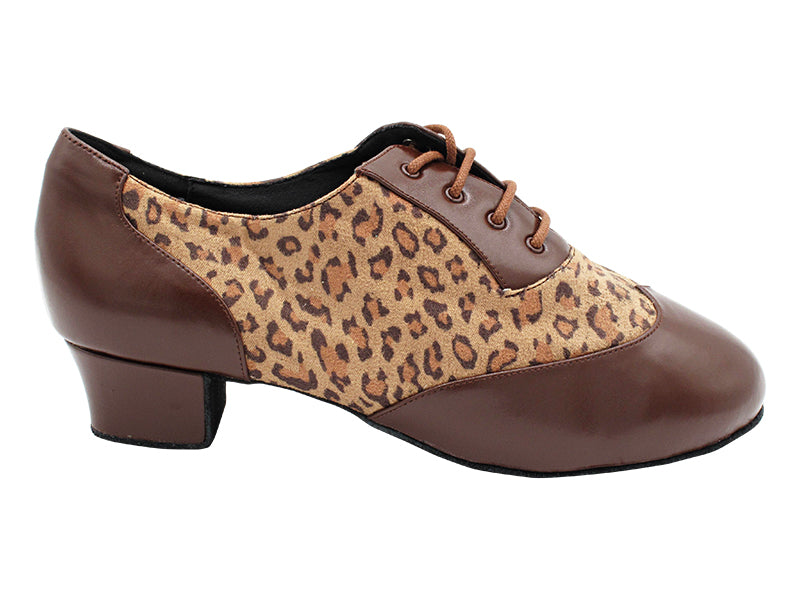 CM100101 305 Dark Tan Leather_F_B_267 Leopard Velvet_M with Men 1.5&quot; Latin Heel in the photo