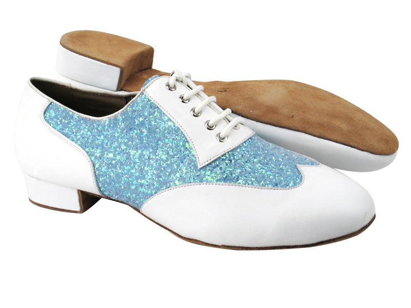 CM100101 BB12 White Leather_BF23 Light Blue Sparkle with 1&quot; Heel in the photo