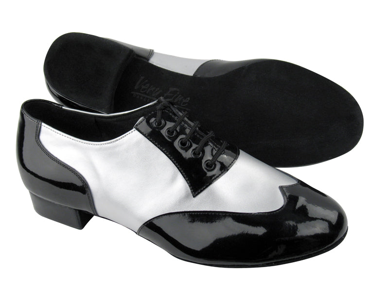 CM100101 BB2 Black Patent_BB3 Silver Leather with 1&quot; Standard heel in the photo