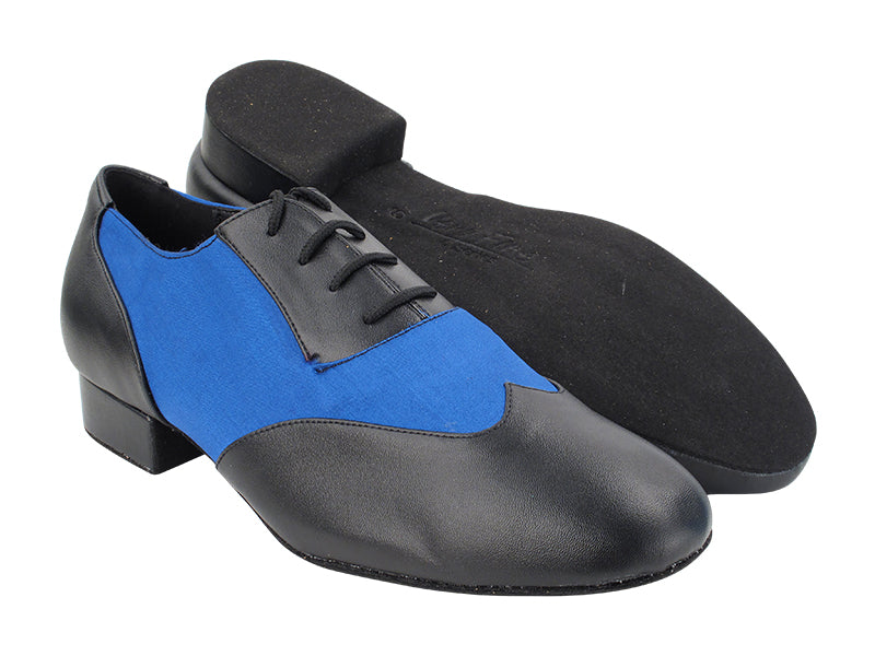 CM100101 Black Leather_F_B_114 Dark Blue Satin_M with 1&quot; Standard Heel (068) in the photo