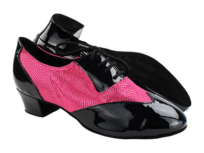 M100101 Black Patent_F_B_154 Illusion Peach Velvet_M with Men 1.5&quot; Latin Heel in the photo