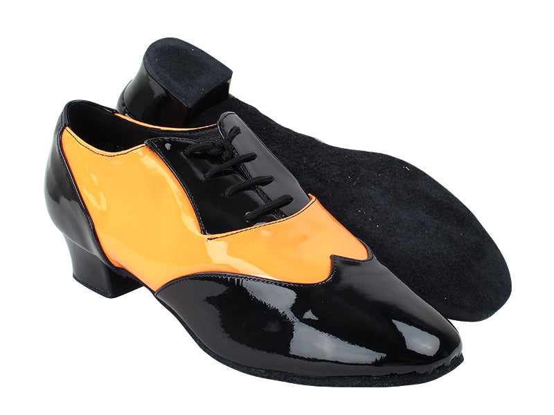 CM100101 Black Patent_F_B_228 Fluorescent Orange Patent_M with 1.5&quot; Latin Heel in the photo