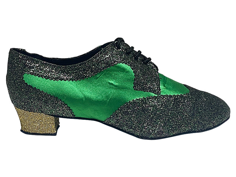 2509LEDSS 13 Green Illusion Scale_F_B_L_75 Green Satin_M_10 Light Gold Scale_H with Men 1.5" Latin Heel in the photo
