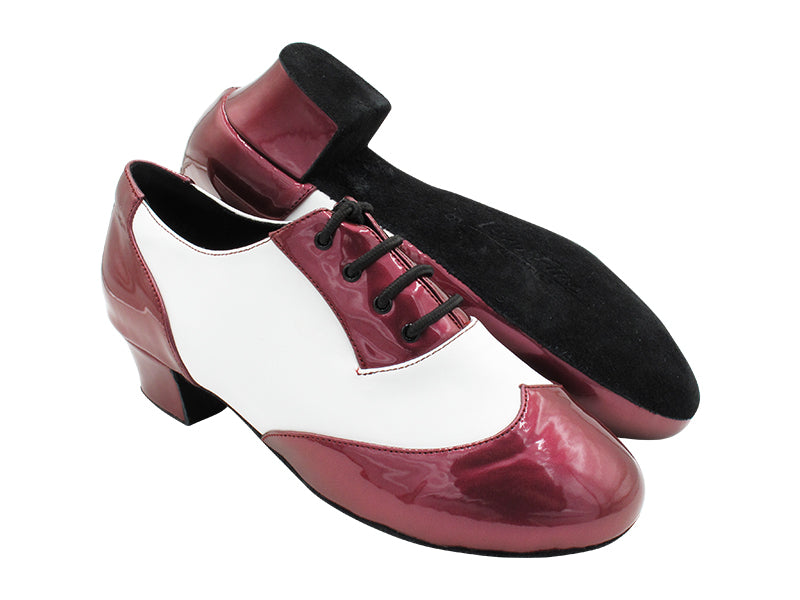 CM100101 223 Pearl Dark Red Patent_F_B_L_218 White Leather_M  with Men 1.5&quot; Latin Heel in the photo