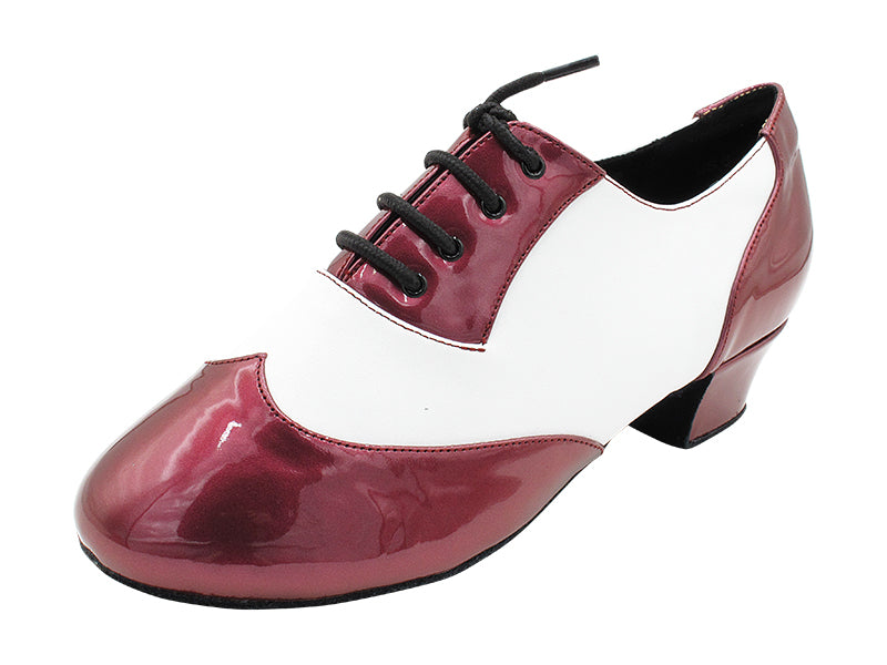 CM100101 223 Pearl Dark Red Patent_F_B_L_218 White Leather_M  with Men 1.5&quot; Latin Heel in the photo
