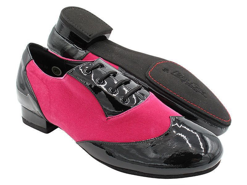 CM100101DB 288 Black Patent_F_B_250 Peach Velvet_M with Men 1&quot; Standard Heel in the photo