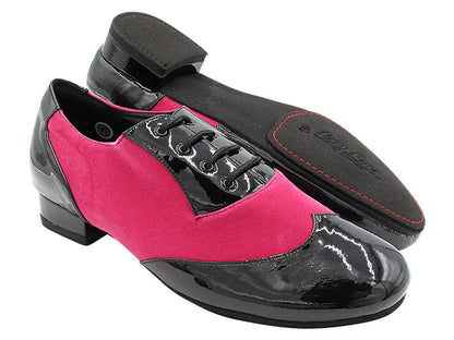 CM100101DB 288 Black Patent_F_B_250 Peach Velvet_M with Men 1&quot; Standard Heel in the photo