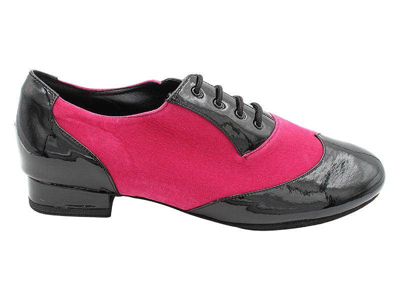 CM100101DB 288 Black Patent_F_B_250 Peach Velvet_M with Men 1&quot; Standard Heel in the photo