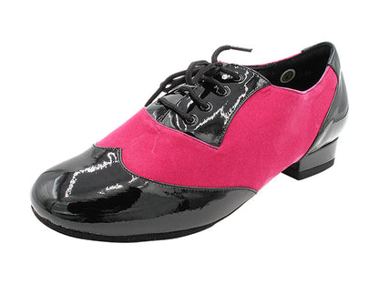 CM100101DB 288 Black Patent_F_B_250 Peach Velvet_M with Men 1&quot; Standard Heel in the photo