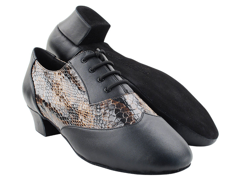 CM100101 Black Leather_F_B_244 Dark Brown Snake_M with Men 1.5" Latin Heel in the photo